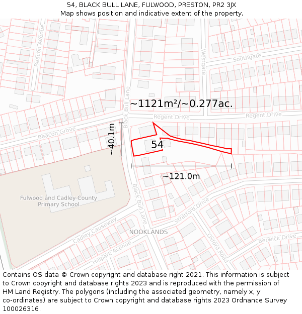 54, BLACK BULL LANE, FULWOOD, PRESTON, PR2 3JX: Plot and title map