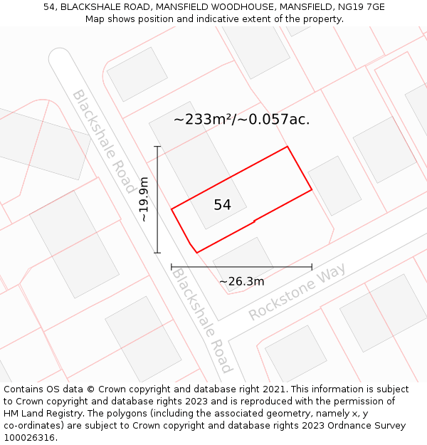 54, BLACKSHALE ROAD, MANSFIELD WOODHOUSE, MANSFIELD, NG19 7GE: Plot and title map