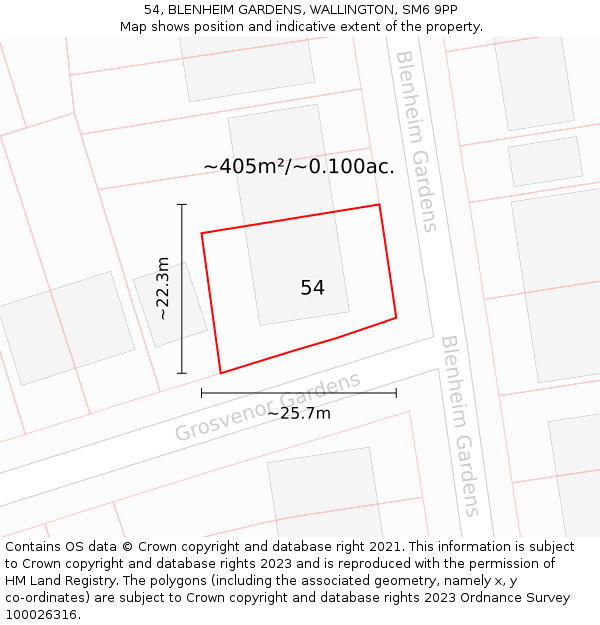 54, BLENHEIM GARDENS, WALLINGTON, SM6 9PP: Plot and title map