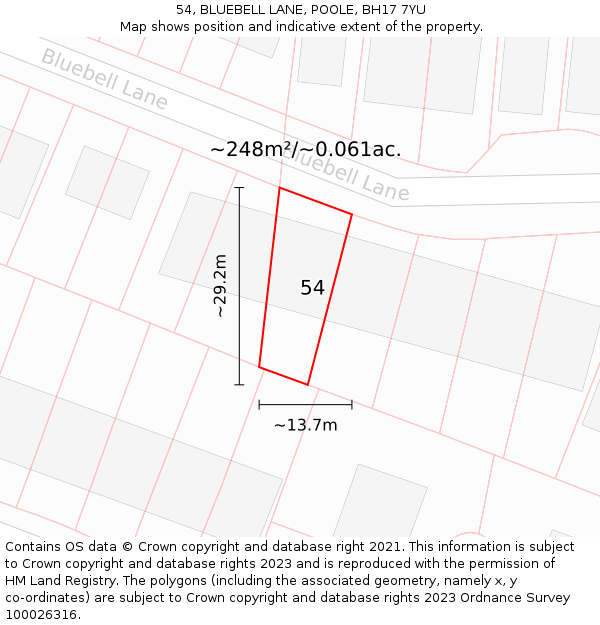 54, BLUEBELL LANE, POOLE, BH17 7YU: Plot and title map