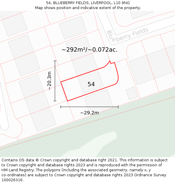 54, BLUEBERRY FIELDS, LIVERPOOL, L10 9NG: Plot and title map