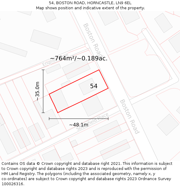 54, BOSTON ROAD, HORNCASTLE, LN9 6EL: Plot and title map