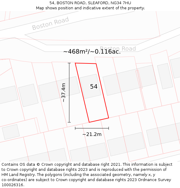 54, BOSTON ROAD, SLEAFORD, NG34 7HU: Plot and title map