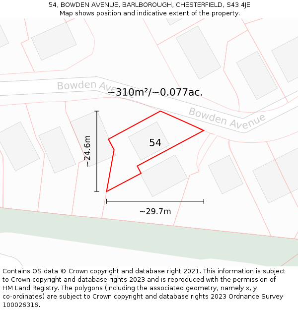 54, BOWDEN AVENUE, BARLBOROUGH, CHESTERFIELD, S43 4JE: Plot and title map