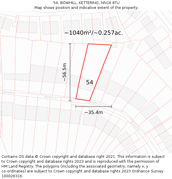 54, BOWHILL, KETTERING, NN16 8TU: Plot and title map