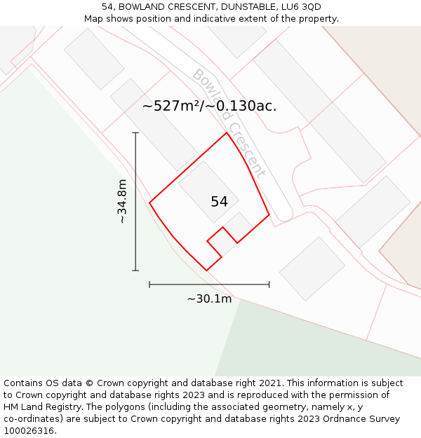 54, BOWLAND CRESCENT, DUNSTABLE, LU6 3QD: Plot and title map