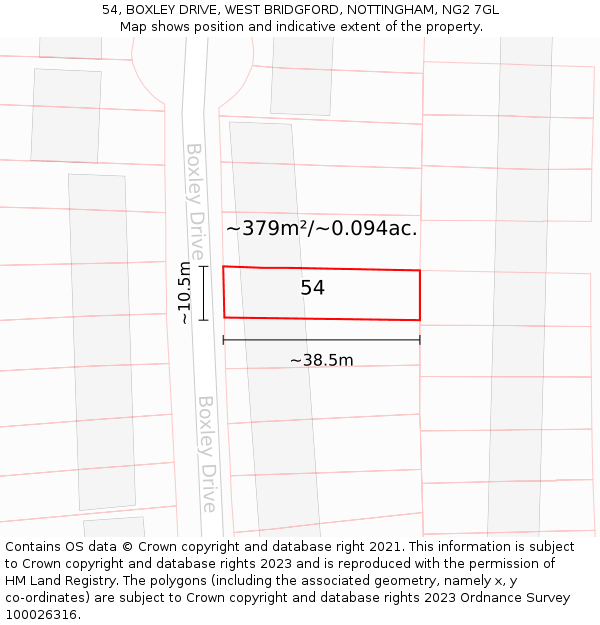 54, BOXLEY DRIVE, WEST BRIDGFORD, NOTTINGHAM, NG2 7GL: Plot and title map