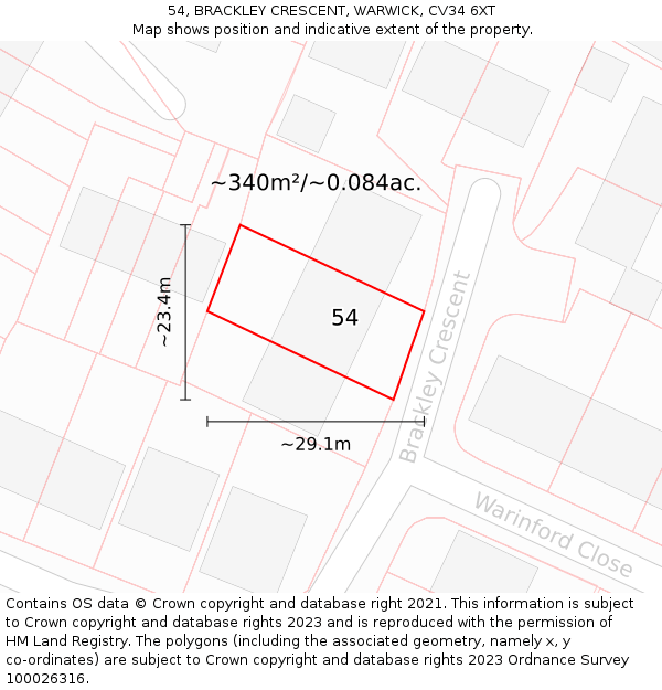 54, BRACKLEY CRESCENT, WARWICK, CV34 6XT: Plot and title map