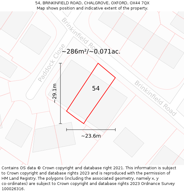 54, BRINKINFIELD ROAD, CHALGROVE, OXFORD, OX44 7QX: Plot and title map