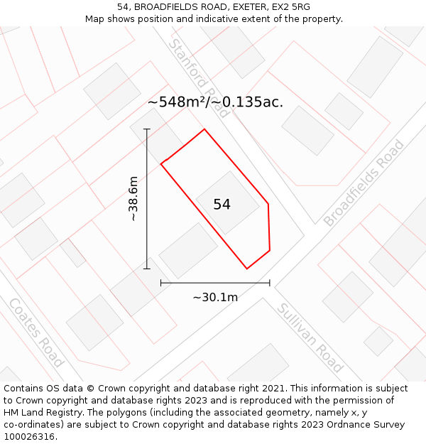 54, BROADFIELDS ROAD, EXETER, EX2 5RG: Plot and title map