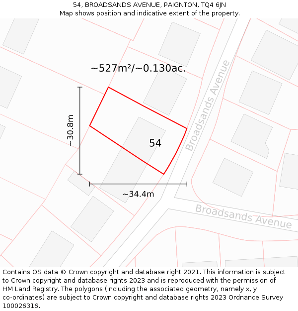 54, BROADSANDS AVENUE, PAIGNTON, TQ4 6JN: Plot and title map