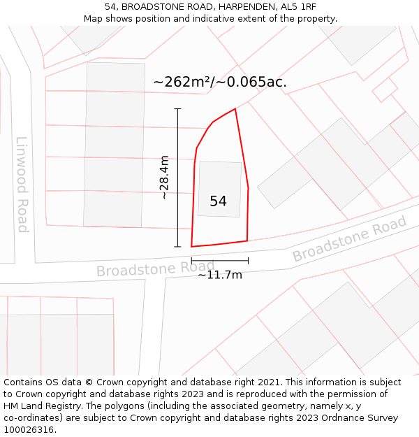 54, BROADSTONE ROAD, HARPENDEN, AL5 1RF: Plot and title map