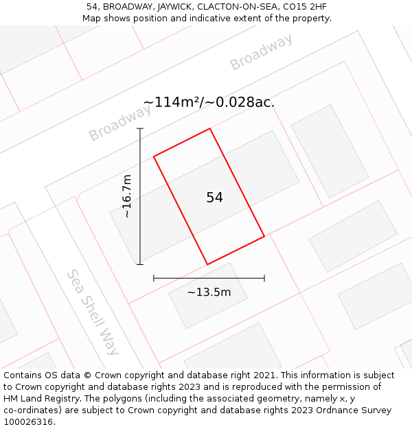 54, BROADWAY, JAYWICK, CLACTON-ON-SEA, CO15 2HF: Plot and title map