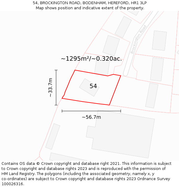 54, BROCKINGTON ROAD, BODENHAM, HEREFORD, HR1 3LP: Plot and title map