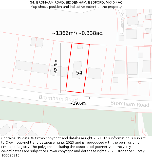 54, BROMHAM ROAD, BIDDENHAM, BEDFORD, MK40 4AQ: Plot and title map