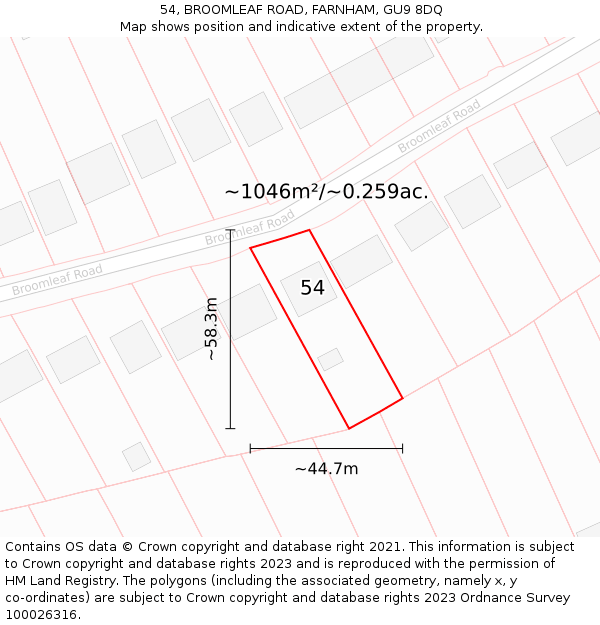 54, BROOMLEAF ROAD, FARNHAM, GU9 8DQ: Plot and title map