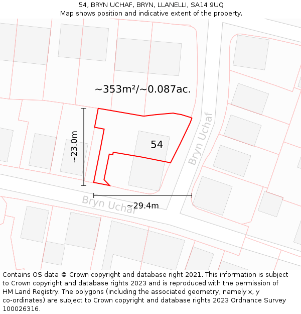 54, BRYN UCHAF, BRYN, LLANELLI, SA14 9UQ: Plot and title map