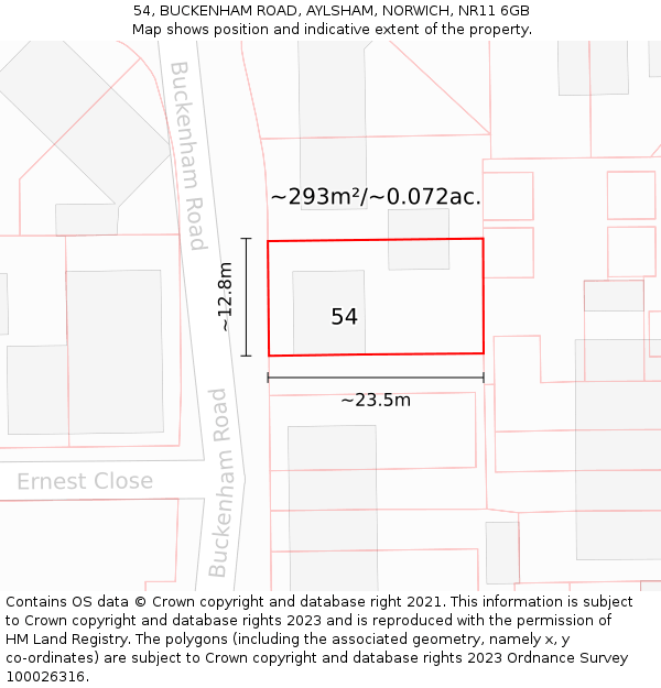 54, BUCKENHAM ROAD, AYLSHAM, NORWICH, NR11 6GB: Plot and title map