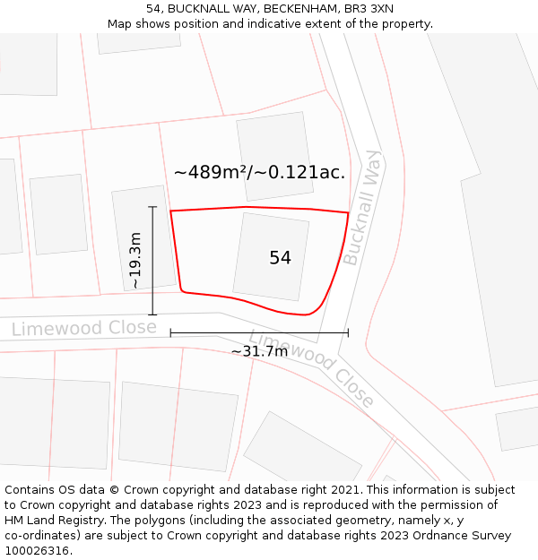 54, BUCKNALL WAY, BECKENHAM, BR3 3XN: Plot and title map