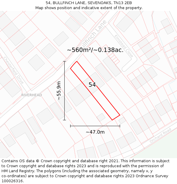 54, BULLFINCH LANE, SEVENOAKS, TN13 2EB: Plot and title map