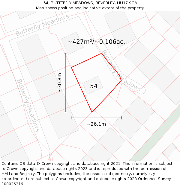 54, BUTTERFLY MEADOWS, BEVERLEY, HU17 9GA: Plot and title map