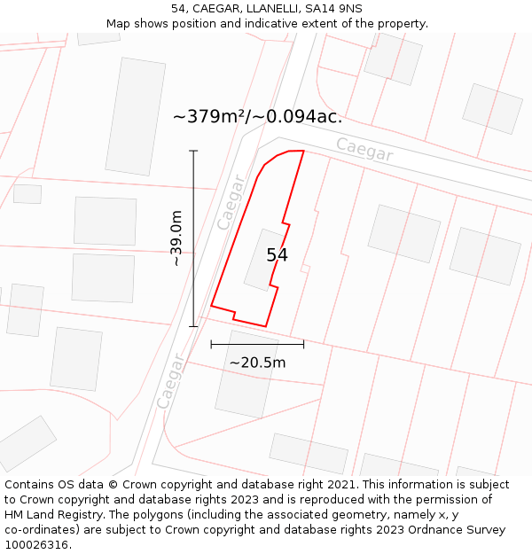 54, CAEGAR, LLANELLI, SA14 9NS: Plot and title map