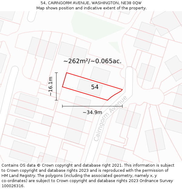 54, CAIRNGORM AVENUE, WASHINGTON, NE38 0QW: Plot and title map