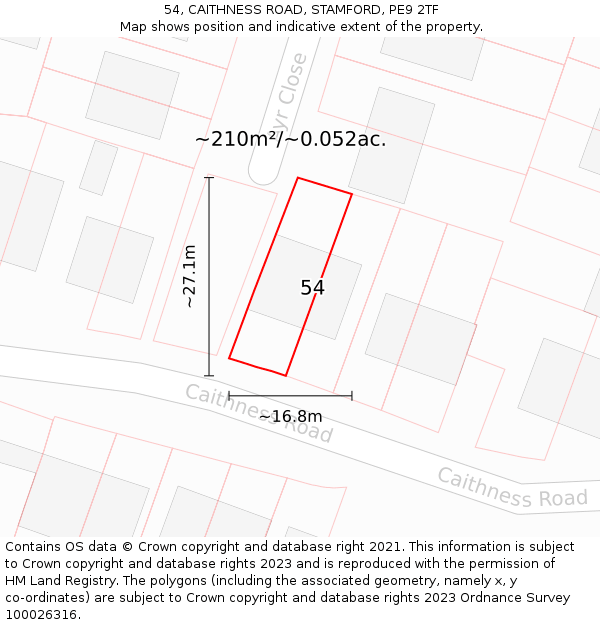 54, CAITHNESS ROAD, STAMFORD, PE9 2TF: Plot and title map