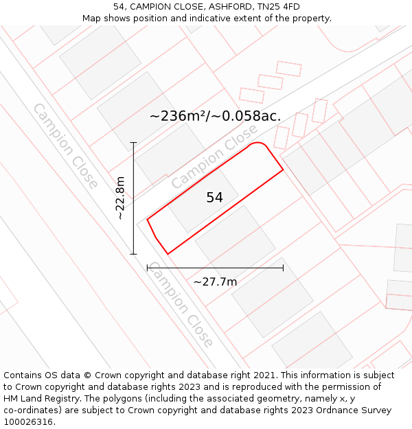 54, CAMPION CLOSE, ASHFORD, TN25 4FD: Plot and title map