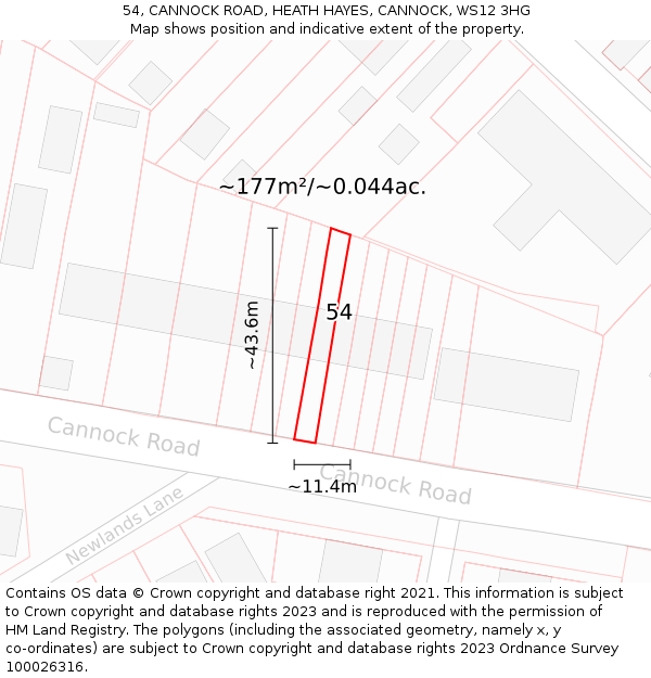 54, CANNOCK ROAD, HEATH HAYES, CANNOCK, WS12 3HG: Plot and title map