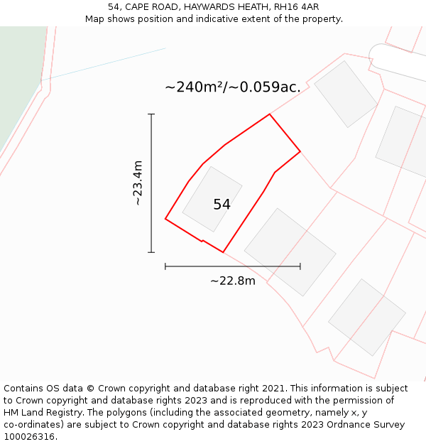 54, CAPE ROAD, HAYWARDS HEATH, RH16 4AR: Plot and title map