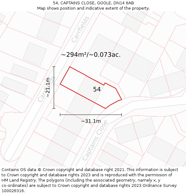 54, CAPTAINS CLOSE, GOOLE, DN14 6AB: Plot and title map