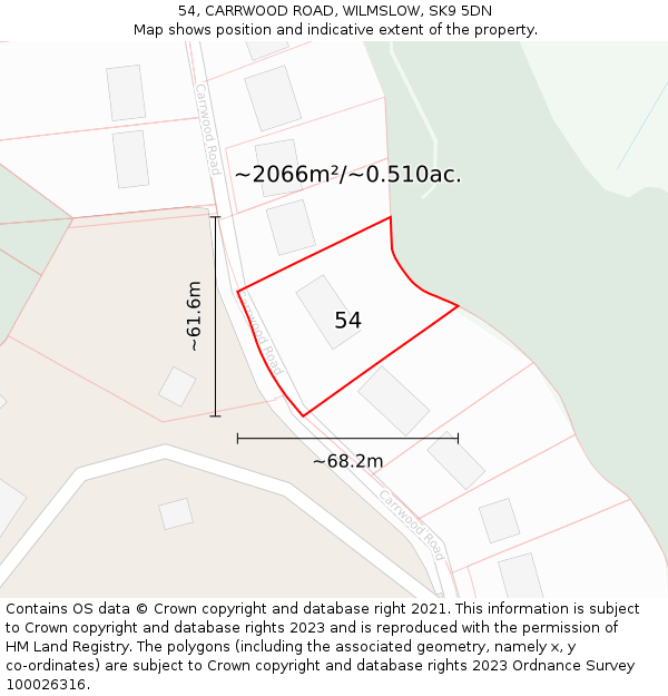 54, CARRWOOD ROAD, WILMSLOW, SK9 5DN: Plot and title map