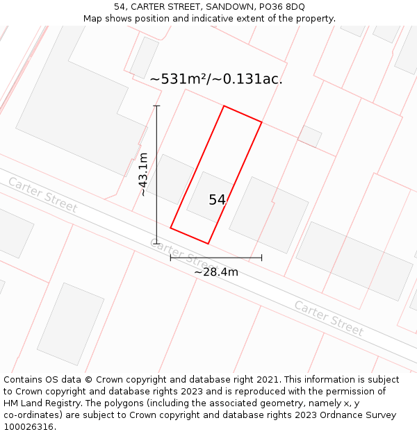 54, CARTER STREET, SANDOWN, PO36 8DQ: Plot and title map