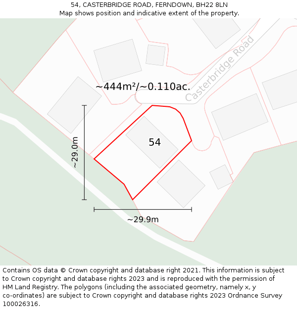 54, CASTERBRIDGE ROAD, FERNDOWN, BH22 8LN: Plot and title map