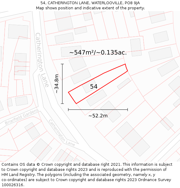 54, CATHERINGTON LANE, WATERLOOVILLE, PO8 9JA: Plot and title map