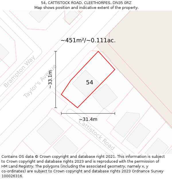 54, CATTISTOCK ROAD, CLEETHORPES, DN35 0RZ: Plot and title map