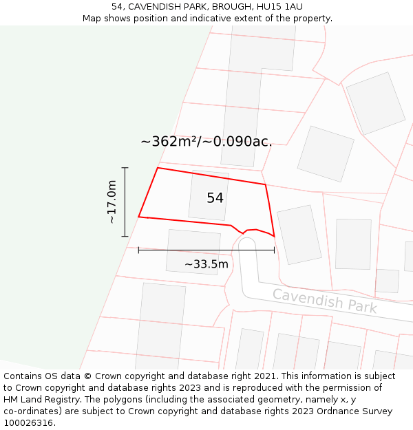 54, CAVENDISH PARK, BROUGH, HU15 1AU: Plot and title map