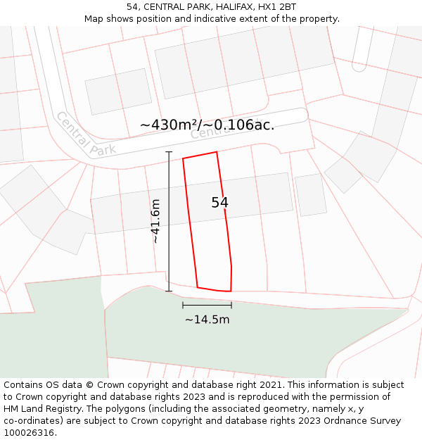 54, CENTRAL PARK, HALIFAX, HX1 2BT: Plot and title map