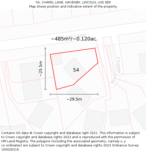 54, CHAPEL LANE, NAVENBY, LINCOLN, LN5 0ER: Plot and title map