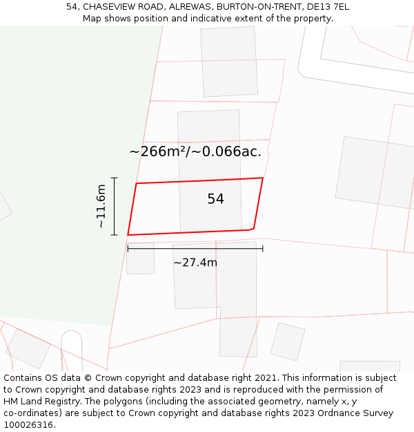 54, CHASEVIEW ROAD, ALREWAS, BURTON-ON-TRENT, DE13 7EL: Plot and title map