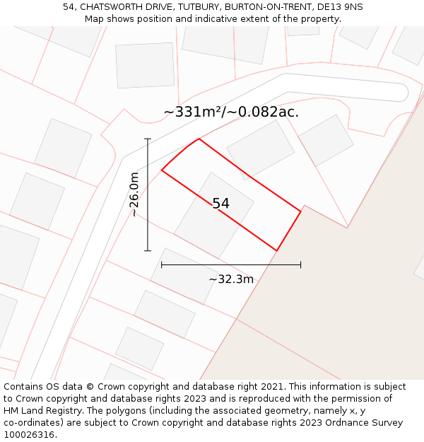 54, CHATSWORTH DRIVE, TUTBURY, BURTON-ON-TRENT, DE13 9NS: Plot and title map