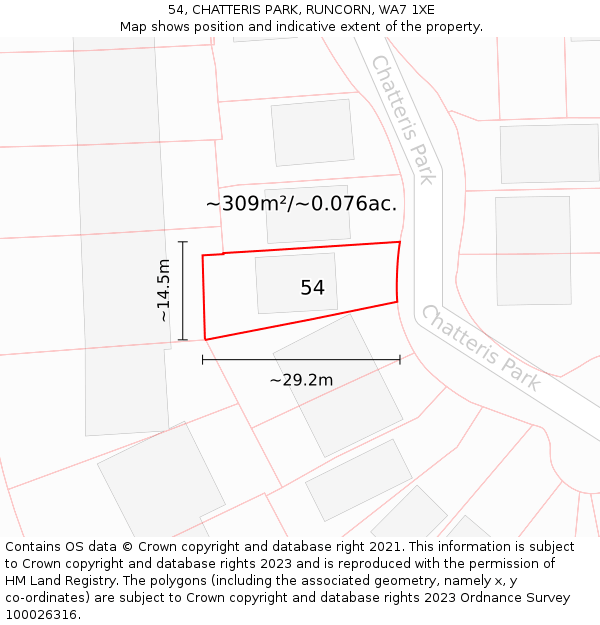 54, CHATTERIS PARK, RUNCORN, WA7 1XE: Plot and title map