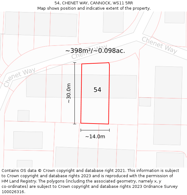 54, CHENET WAY, CANNOCK, WS11 5RR: Plot and title map