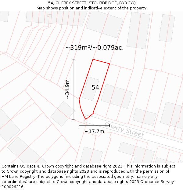 54, CHERRY STREET, STOURBRIDGE, DY8 3YQ: Plot and title map