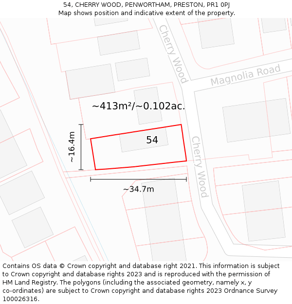 54, CHERRY WOOD, PENWORTHAM, PRESTON, PR1 0PJ: Plot and title map