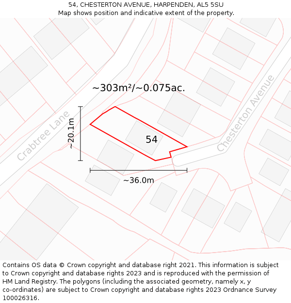 54, CHESTERTON AVENUE, HARPENDEN, AL5 5SU: Plot and title map