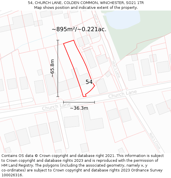 54, CHURCH LANE, COLDEN COMMON, WINCHESTER, SO21 1TR: Plot and title map