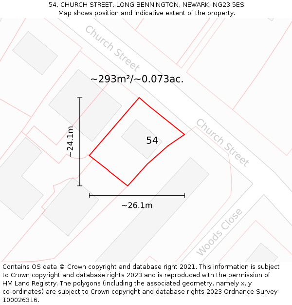 54, CHURCH STREET, LONG BENNINGTON, NEWARK, NG23 5ES: Plot and title map