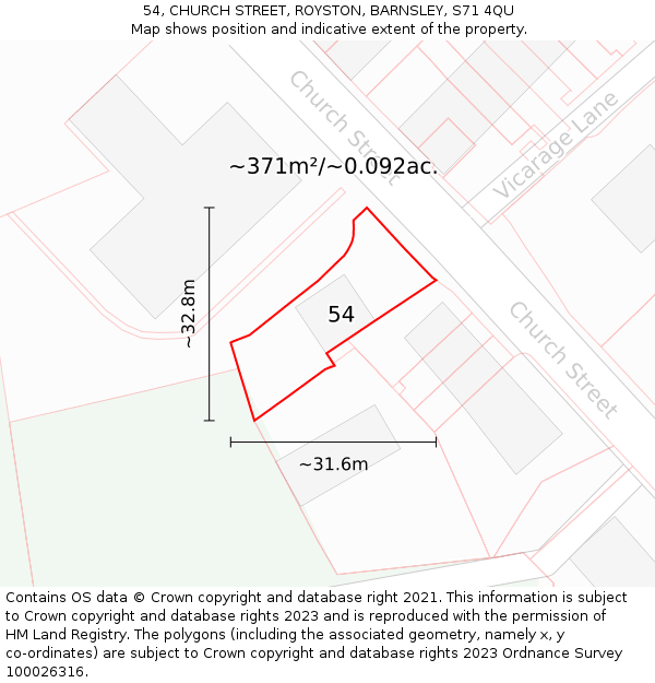 54, CHURCH STREET, ROYSTON, BARNSLEY, S71 4QU: Plot and title map